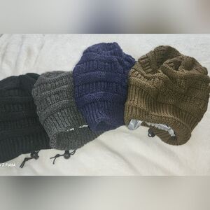Cozy Knit Beanie Set - Black, Gray, Blue, Brown
